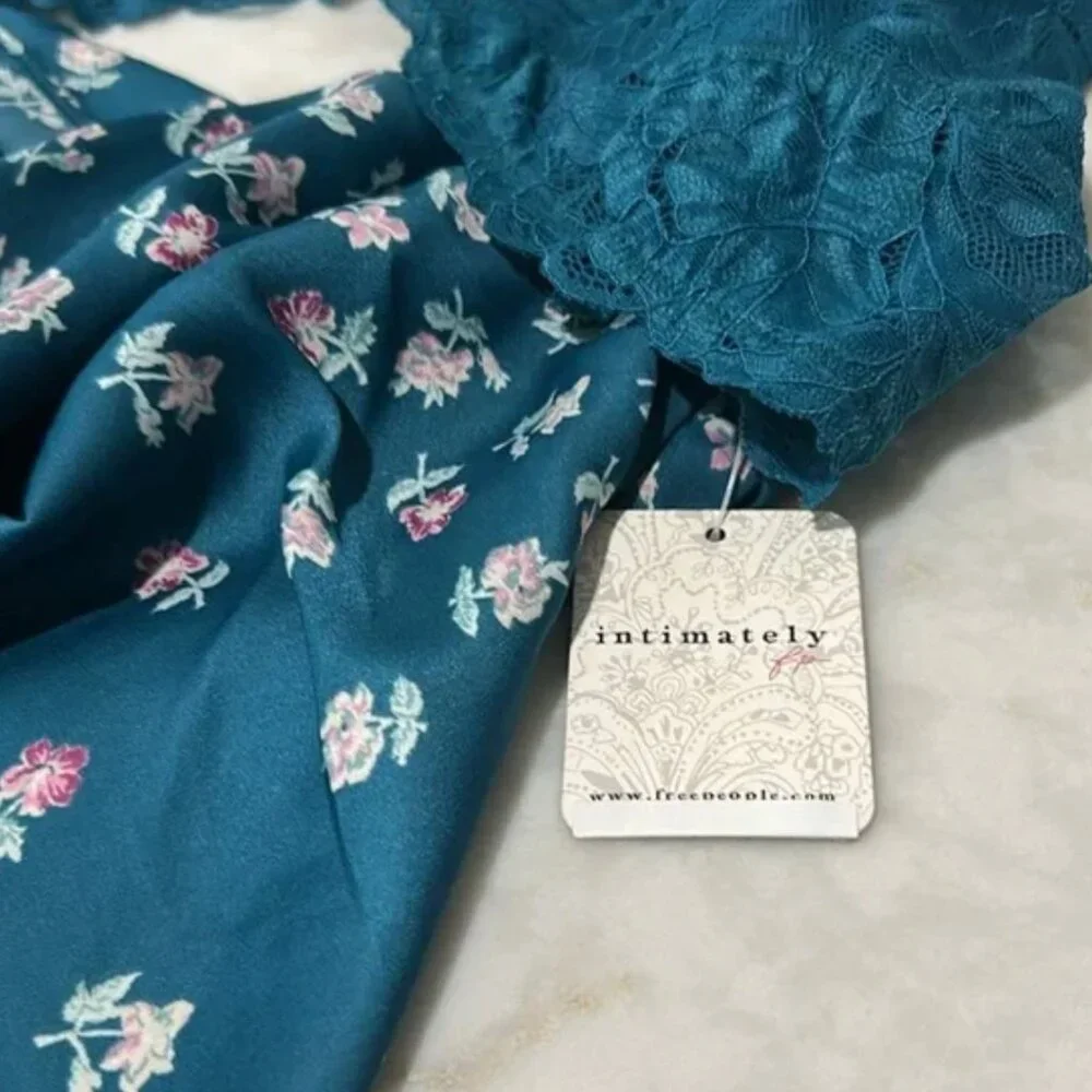 NWT Free People Gossamer Glow Midi Slip Dress Medium Deep Lagoon Combo - Picture 9 of 12